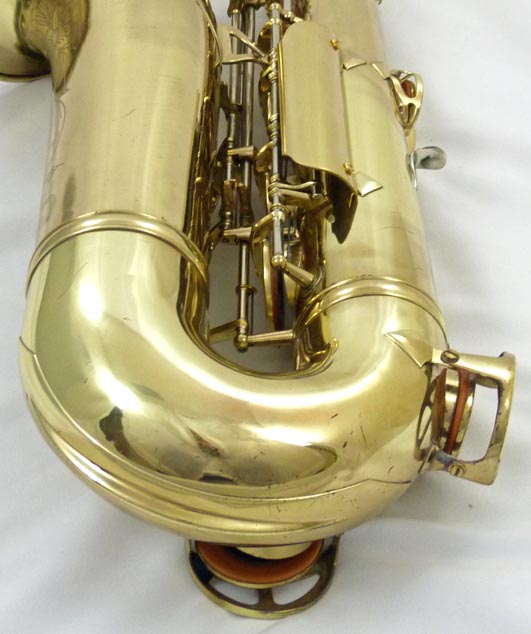 Used King Super 20 tenor sax - close up of bottom of sax