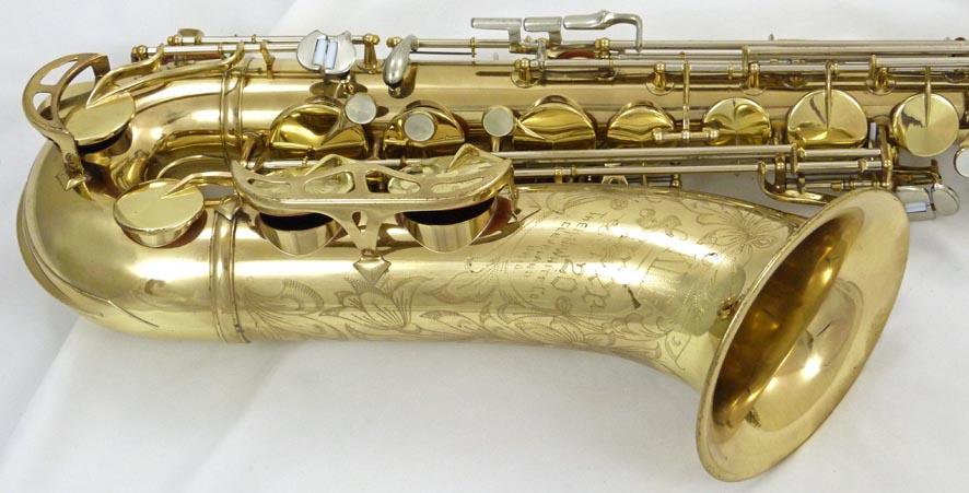 Used King Super 20 tenor saxophone - close up of lower side