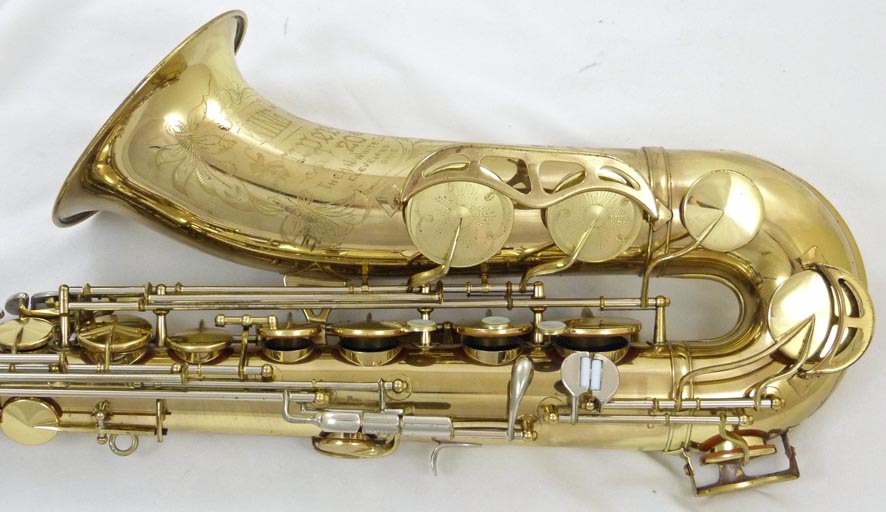 Used King Super 2 0tenor saxophone - close up of lower side