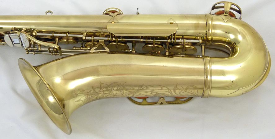 Used King Super 20 tenor sax - close up of lower side