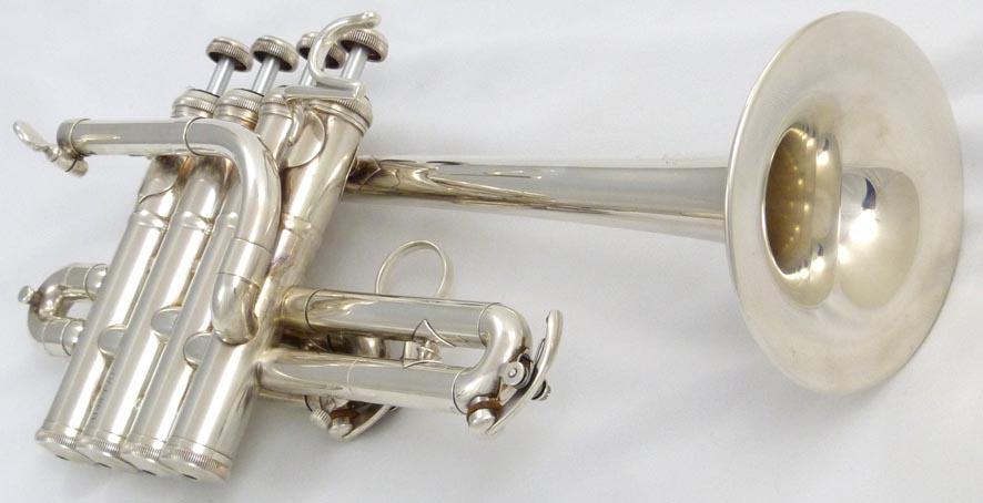Used B&S Challenger II Model 3132/2 piccolo trumpet - close up of bell