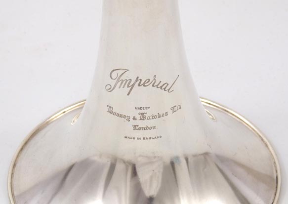 Vintage 1955 Boosey & Hawkes Imperial trombone - close up of engraving on bell