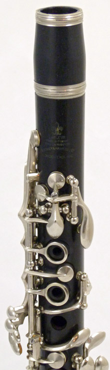 Used Lafleur (Boosey & Hawkes) Eb clarinet - close up of barrel and top of body