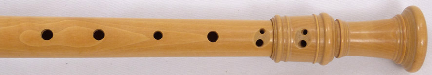 Used Moeck Rottenburgh 4302 pearwood alto recorder - close up of bottom of recorder