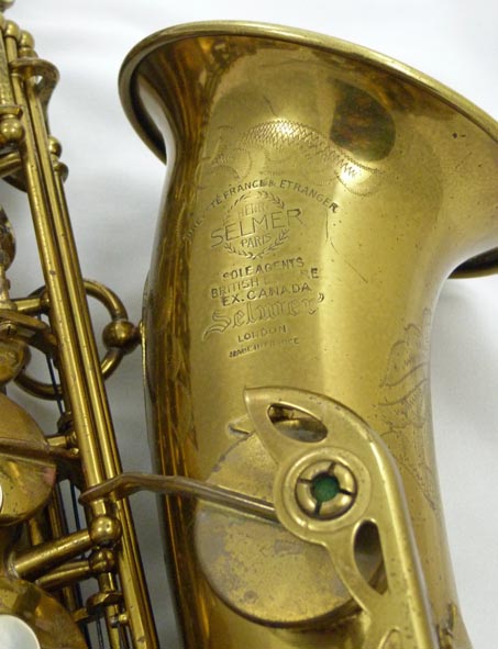 Selmer Super Balanced Action (SBA) alto saxophone - engraving on bell