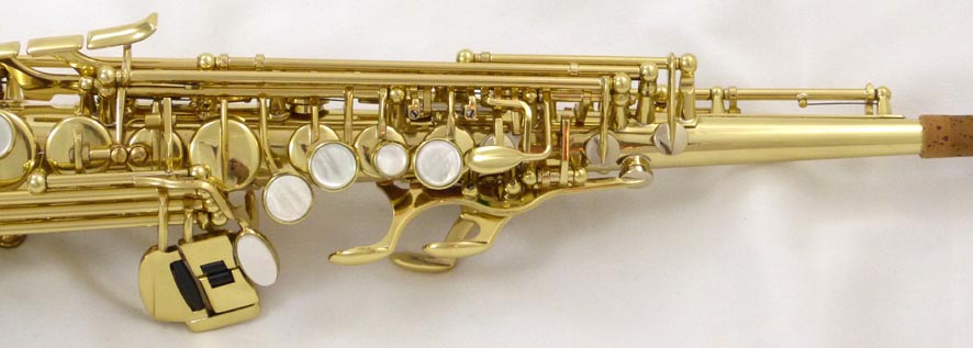 Used Selmer Super 80 Series II soprano sax - close up of top of sax