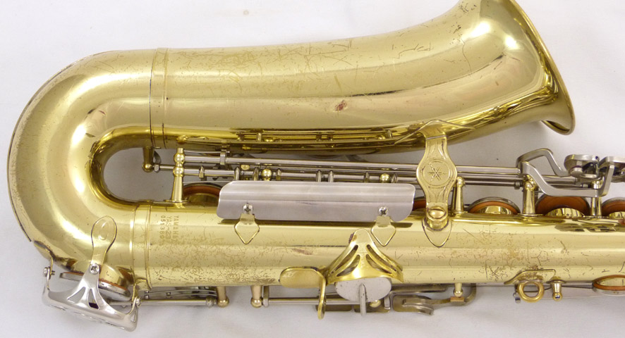 Used Yamaha YAS-23 alto saxophone - close up of lowerside