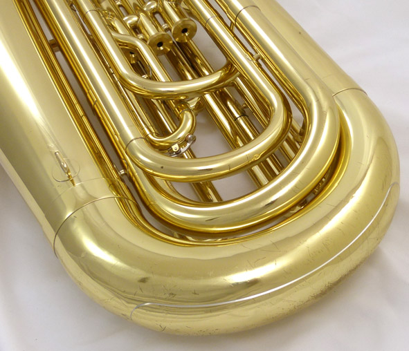 Used Yamaha YBB-105 3 valve tuba - close up of bottom