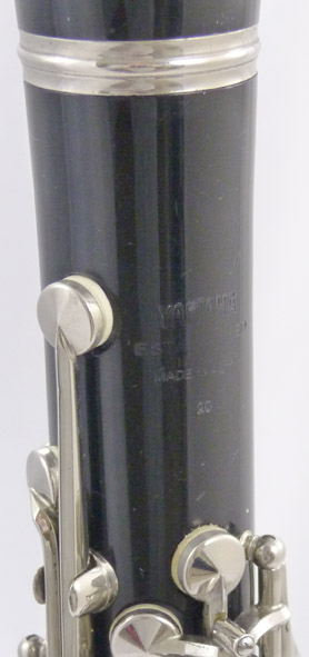 Used Yamaha YCL-20 clarinet - close-up of name and model stamped on body