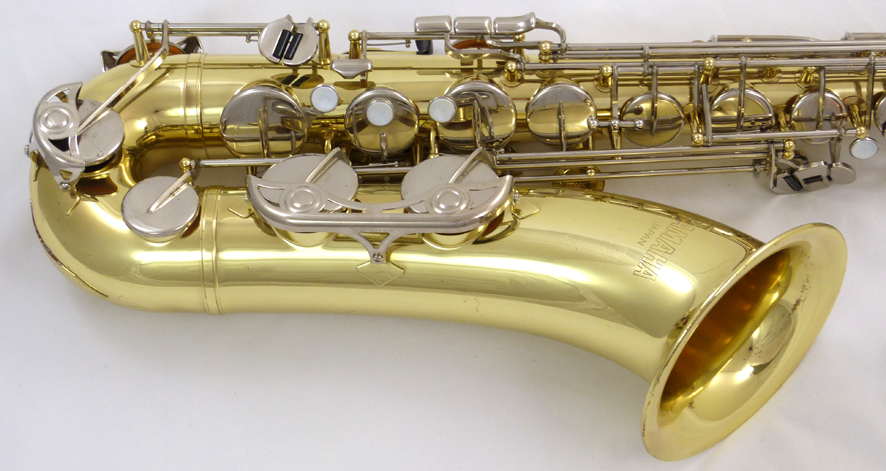 Used Yamaha YTS-23 tenor saxophone - close up of lower left side